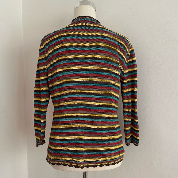 vintage striped crochet striped cardigan sweater size medium - Picture 3 of 6